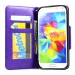 Wholesale Samsung Galaxy S5 SM-G900 Slim Flip Leather Wallet TPU Case with Strap and Stand (Purple)